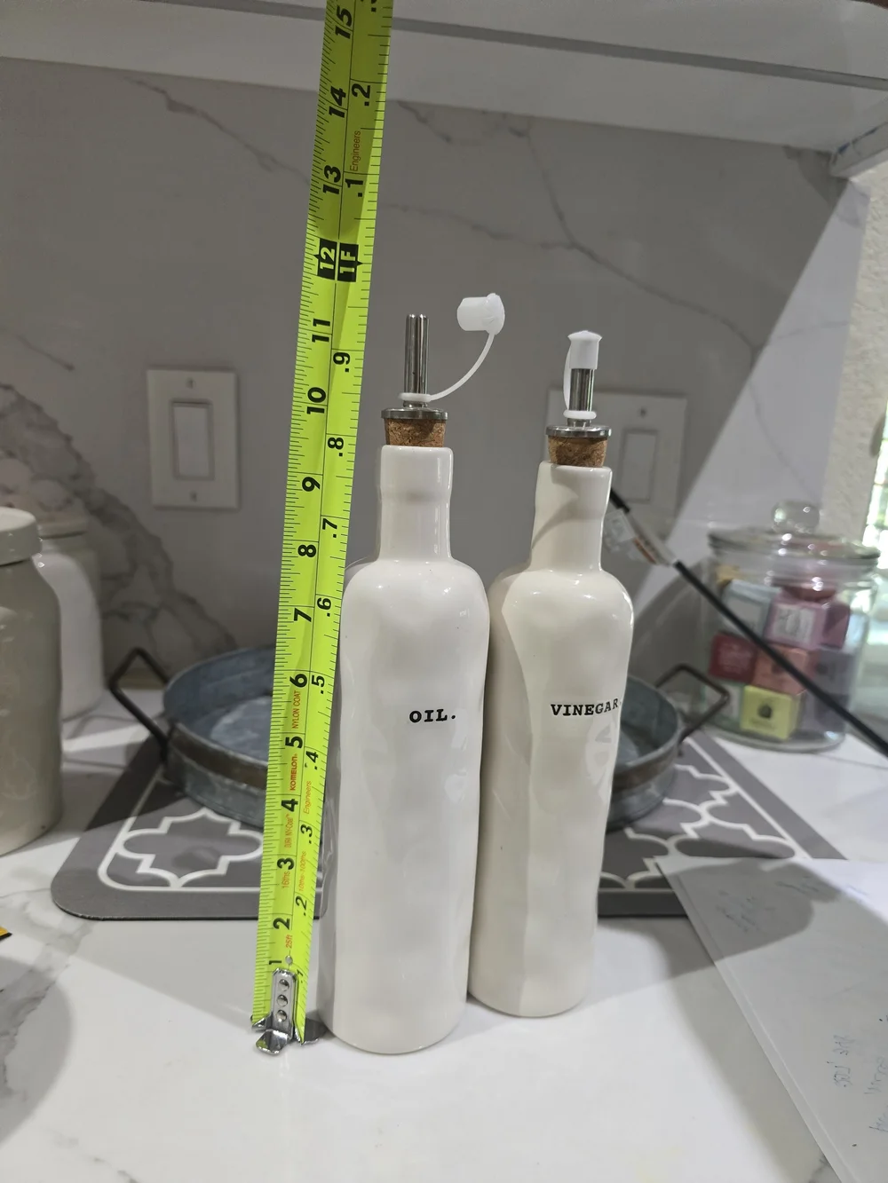 Rae Dunn Oil & Vinegar Ceramic Bottles - White